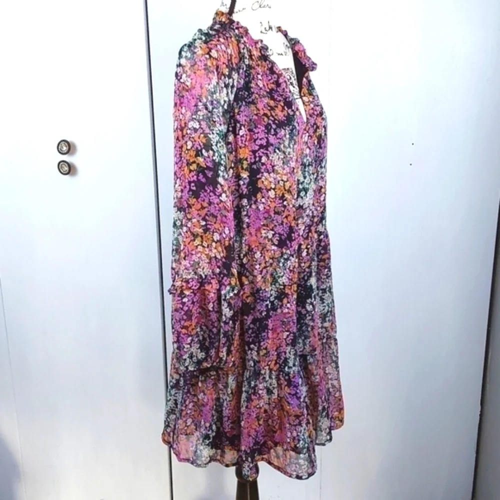 Vince Camuto|  Womens Black Multi-Colored Ditzy  Floral Babydoll Midi Dress XL - Picture 6 of 11